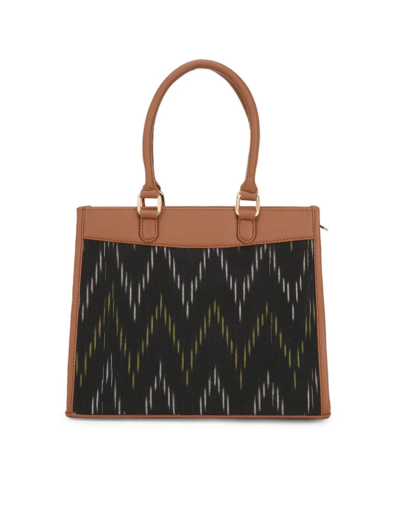 Globus Women Black Vegan Leather Ikat Abstract Print Double Handle Handheld Bag