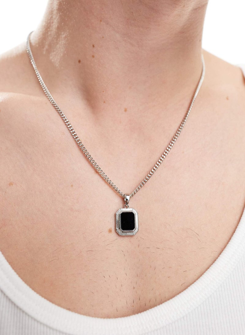 آيسوس ديزاين قلادة ASOS DESIGN مع قلادة حجرية سوداء مربعة باللون الفضي - Image 2