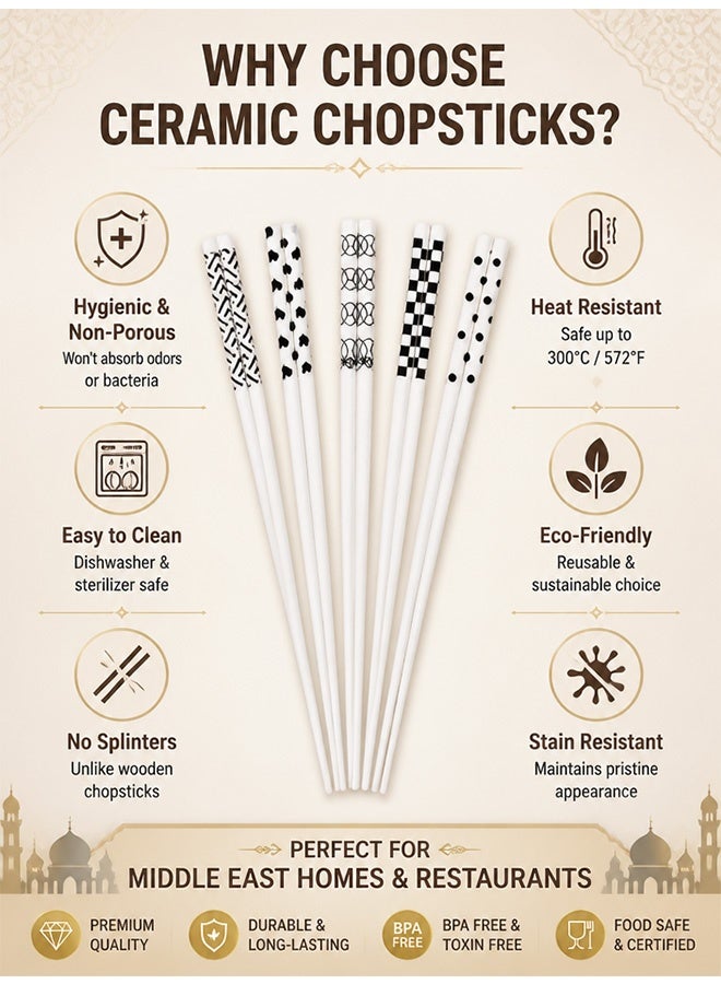GD 5 Pairs High-grade Bone Porcelain Chinese Ceramic Chopsticks with Gift Box - Dishwasher Safe Microwave Safe Reusable Chopsticks, Travel Portable Dinnerware for Family Hotel - Image 4