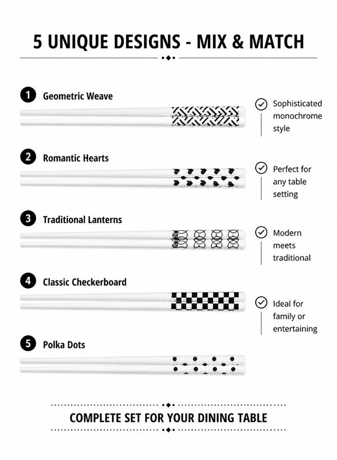 GD 5 Pairs High-grade Bone Porcelain Chinese Ceramic Chopsticks with Gift Box - Dishwasher Safe Microwave Safe Reusable Chopsticks, Travel Portable Dinnerware for Family Hotel - Image 3