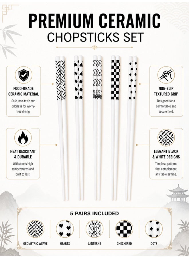 GD 5 Pairs High-grade Bone Porcelain Chinese Ceramic Chopsticks with Gift Box - Dishwasher Safe Microwave Safe Reusable Chopsticks, Travel Portable Dinnerware for Family Hotel - Image 5