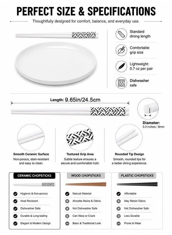 GD 5 Pairs High-grade Bone Porcelain Chinese Ceramic Chopsticks with Gift Box - Dishwasher Safe Microwave Safe Reusable Chopsticks, Travel Portable Dinnerware for Family Hotel - Image 2