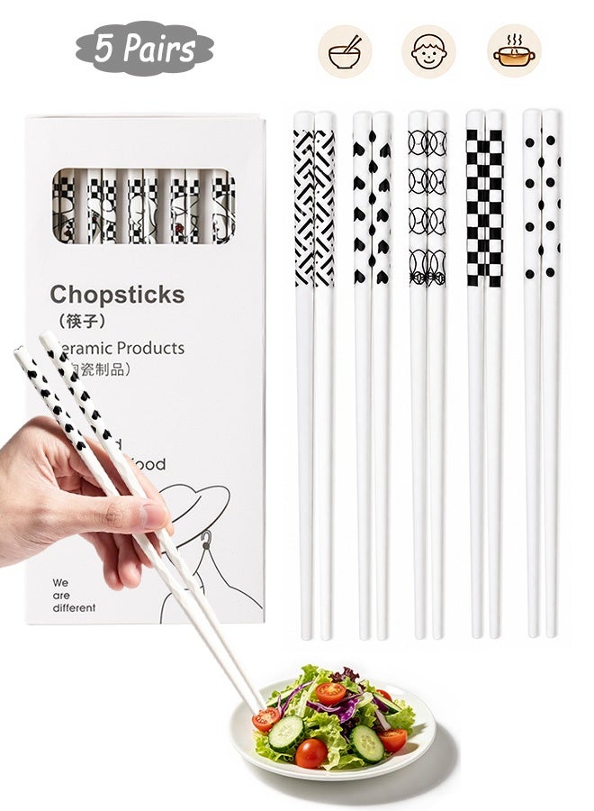 GD 5 Pairs High-grade Bone Porcelain Chinese Ceramic Chopsticks with Gift Box - Dishwasher Safe Microwave Safe Reusable Chopsticks, Travel Portable Dinnerware for Family Hotel - Image 1