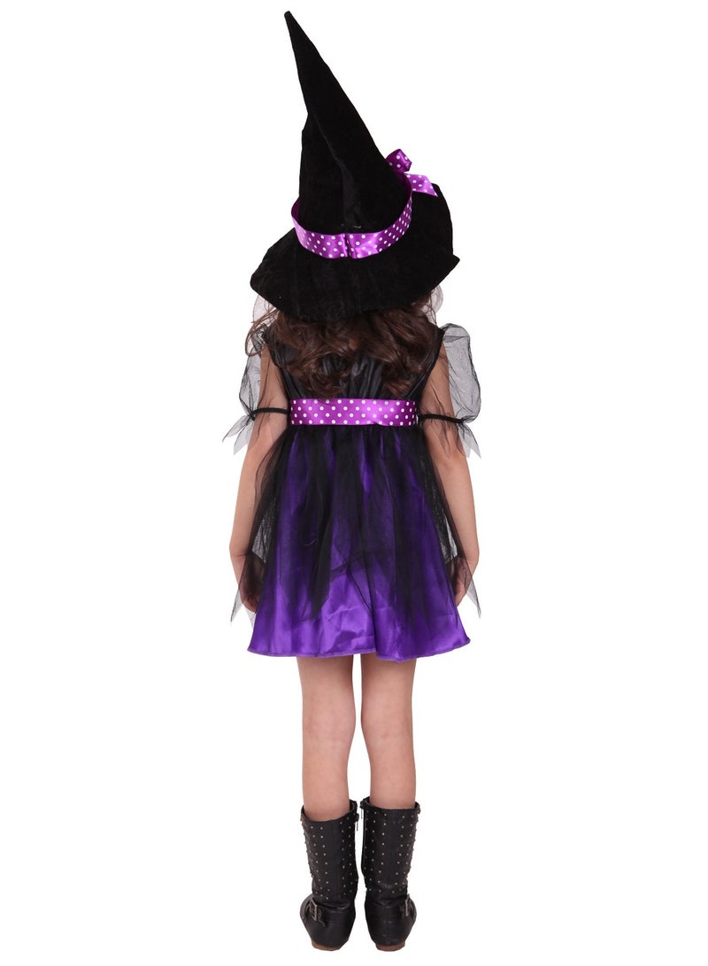 Halloween Witch Girls Kids Child Holiday Party Role Play Dance Party Gown Costume Queen Princess Dress+Hat Cosplay Costumes - Image 4