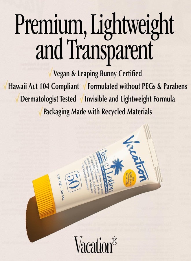 Vacation Mini Classic SPF 50 Sunscreen Lotion, 1 Fluid Ounce, Pack of 24 - Bulk Sunscreen, Invisible, No White Cast, Water-Resistant, Travel Size, Dermatologist-Tested, Vegan - Image 4