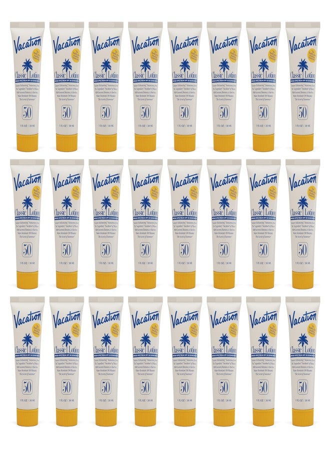 Vacation Mini Classic SPF 50 Sunscreen Lotion, 1 Fluid Ounce, Pack of 24 - Bulk Sunscreen, Invisible, No White Cast, Water-Resistant, Travel Size, Dermatologist-Tested, Vegan - Image 1