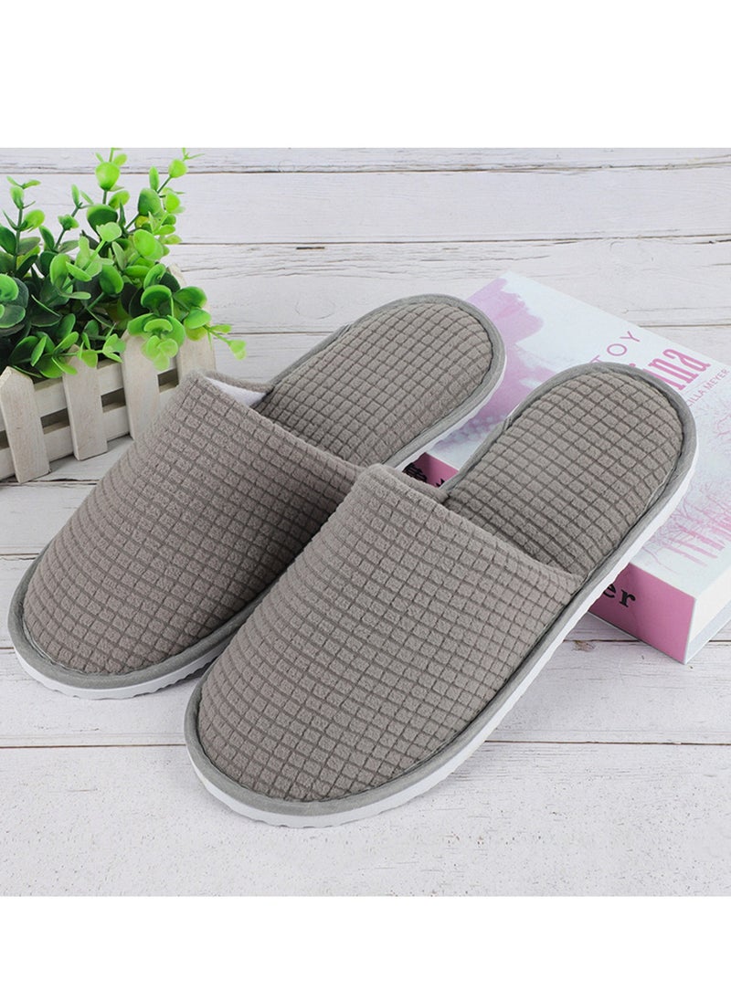 KCDMBUE 5 Pairs Disposable Closed Toe Spa Slippers, Washable Coral Fleece Guest Slippers for Women and Men, Ideal for Home, Hotels, Housewarming, Travel & Indoor Use (Grey)  - Image 2