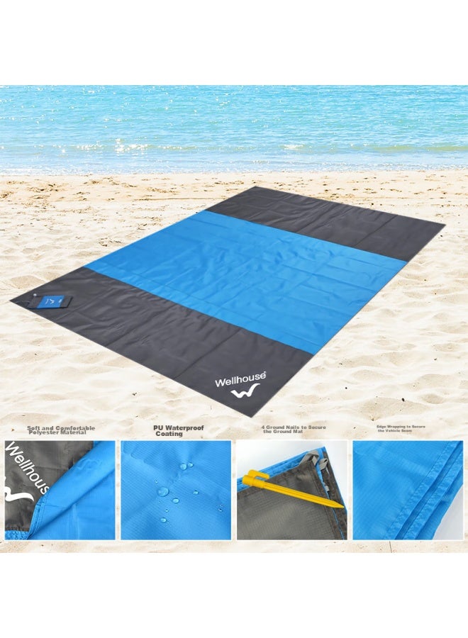 Wellhouse Lightweight Mat, Beach Grass Picnic Mat, Thin And Portable, Foldable With Ground Stakes, Blue-gray 2.3*2.8m - Image 3