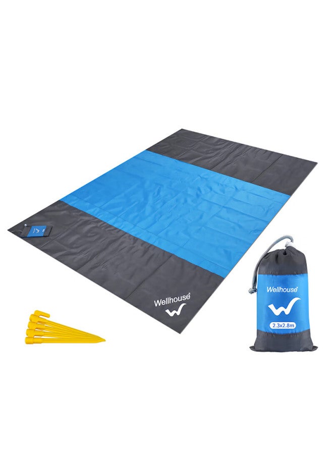 Wellhouse Lightweight Mat, Beach Grass Picnic Mat, Thin And Portable, Foldable With Ground Stakes, Blue-gray 2.3*2.8m - Image 5