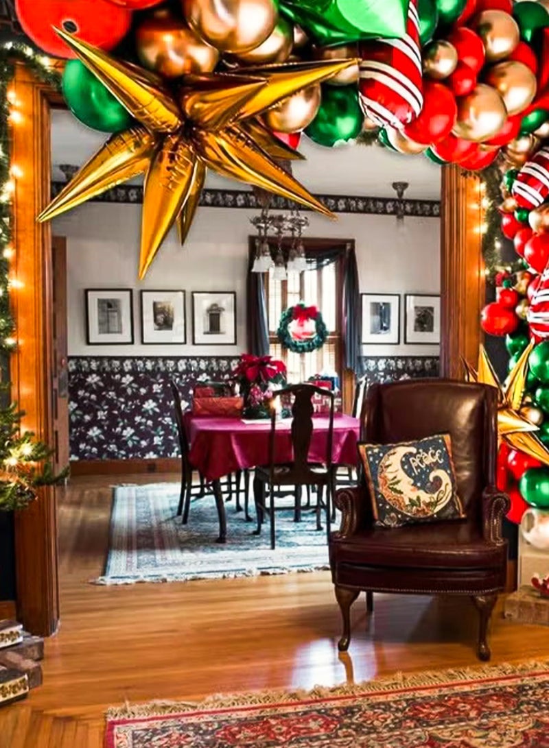 NextWave 109 Pieces Christmas Balloon Garland Arch Kit With Green Gold Red Box Candy Cane Design Balloons Cone Explosion Star Foil Balloons For Christmas Party New Year Party Decorations Diy Balloon - Image 3