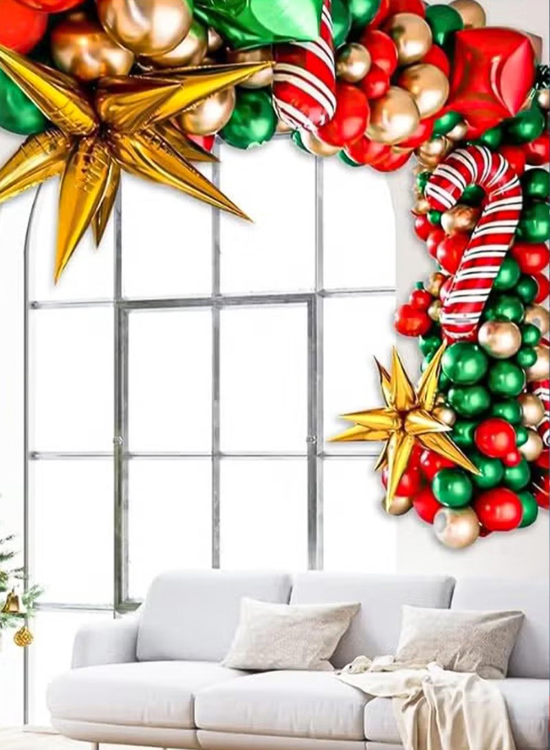 NextWave 109 Pieces Christmas Balloon Garland Arch Kit With Green Gold Red Box Candy Cane Design Balloons Cone Explosion Star Foil Balloons For Christmas Party New Year Party Decorations Diy Balloon - Image 5