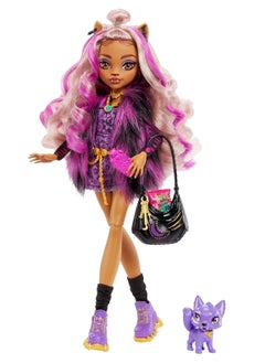 MONSTER HIGH Doll Clawdeen Wolf with Accessories and Pet Dog, Posable Fashion Doll with Purple Streaked Hair  - Image 1