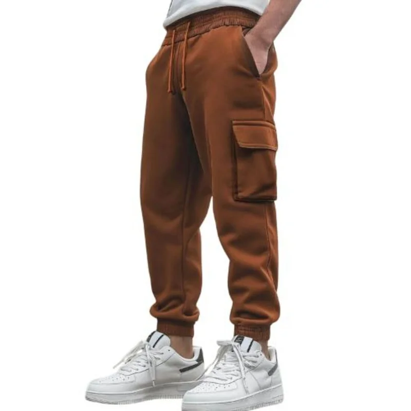 NOBERO Men's Cargo Joggers in Brown with Utility Pockets