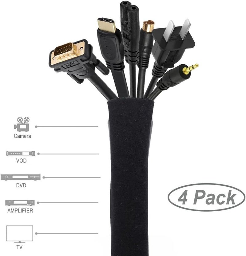 JOTO 4 Pack Cable Management Sleeve, 19-20 Inches Cord Organizer System with Zipper for TV Computer Office Home Entertainment, Flexible Cable Sleeve Wrap Cover Wire Hider System -Black - Image 2