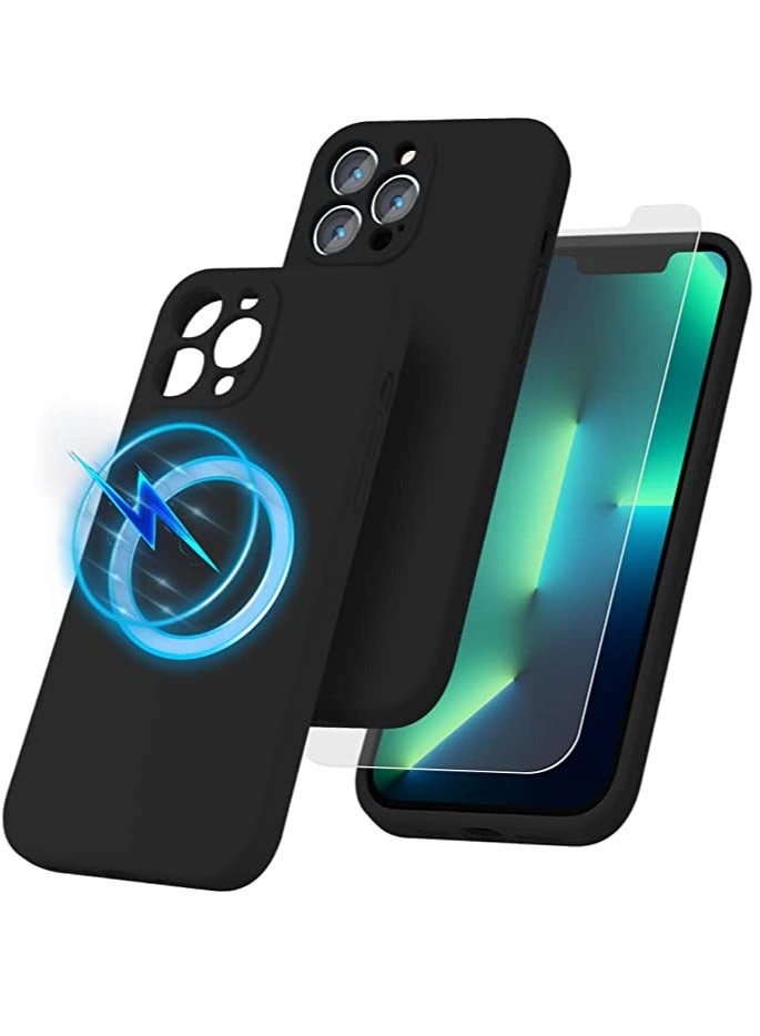iPhone 13 Pro Max with 2 Pack Tempered Glass Screen Protector Magsafe Case Silicone Phone Case with Microfiber Lining for iPhone 13 Pro Max 6.7 inch 2022,Black - Image 1
