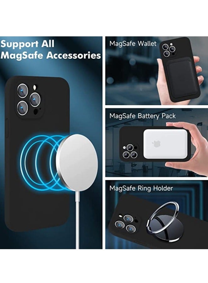 iPhone 13 Pro Max with 2 Pack Tempered Glass Screen Protector Magsafe Case Silicone Phone Case with Microfiber Lining for iPhone 13 Pro Max 6.7 inch 2022,Black - Image 2