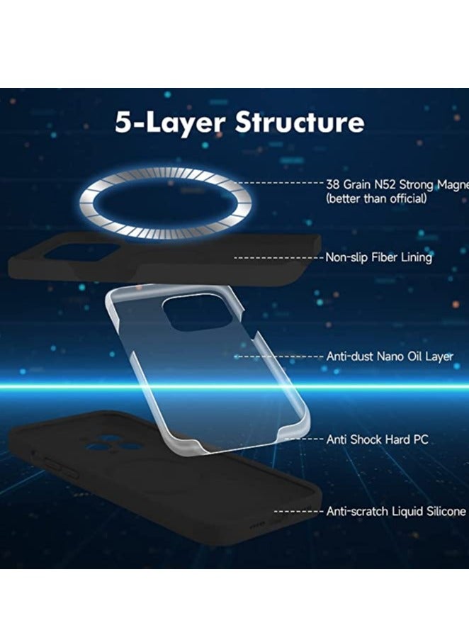 iPhone 13 Pro Max with 2 Pack Tempered Glass Screen Protector Magsafe Case Silicone Phone Case with Microfiber Lining for iPhone 13 Pro Max 6.7 inch 2022,Black - Image 3