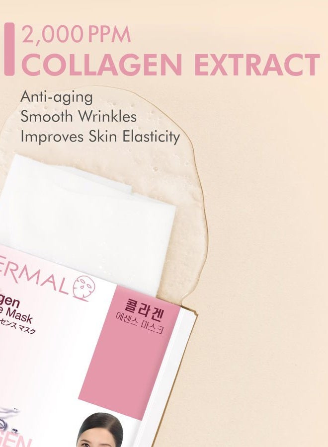 DERMAL Collagen Essence Facial Mask Sheet 23g Pack of 10 - Moisturizing & Firming, Anti Wrinkle, For Healthy Dewy Skin, Daily Skin Treatment Solution Sheet Mask - Image 3