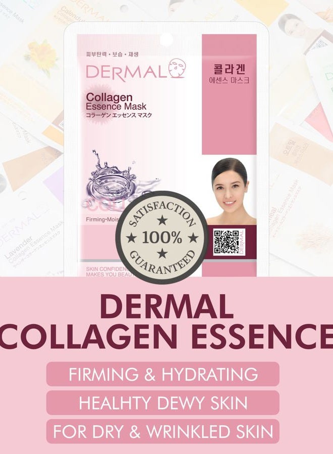 DERMAL Collagen Essence Facial Mask Sheet 23g Pack of 10 - Moisturizing & Firming, Anti Wrinkle, For Healthy Dewy Skin, Daily Skin Treatment Solution Sheet Mask - Image 2