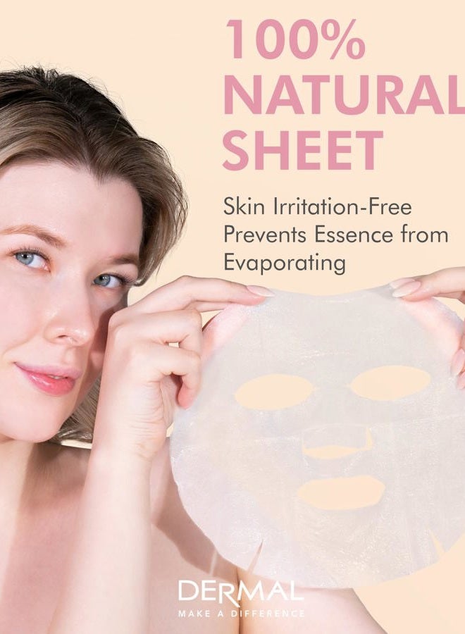 DERMAL Collagen Essence Facial Mask Sheet 23g Pack of 10 - Moisturizing & Firming, Anti Wrinkle, For Healthy Dewy Skin, Daily Skin Treatment Solution Sheet Mask - Image 5