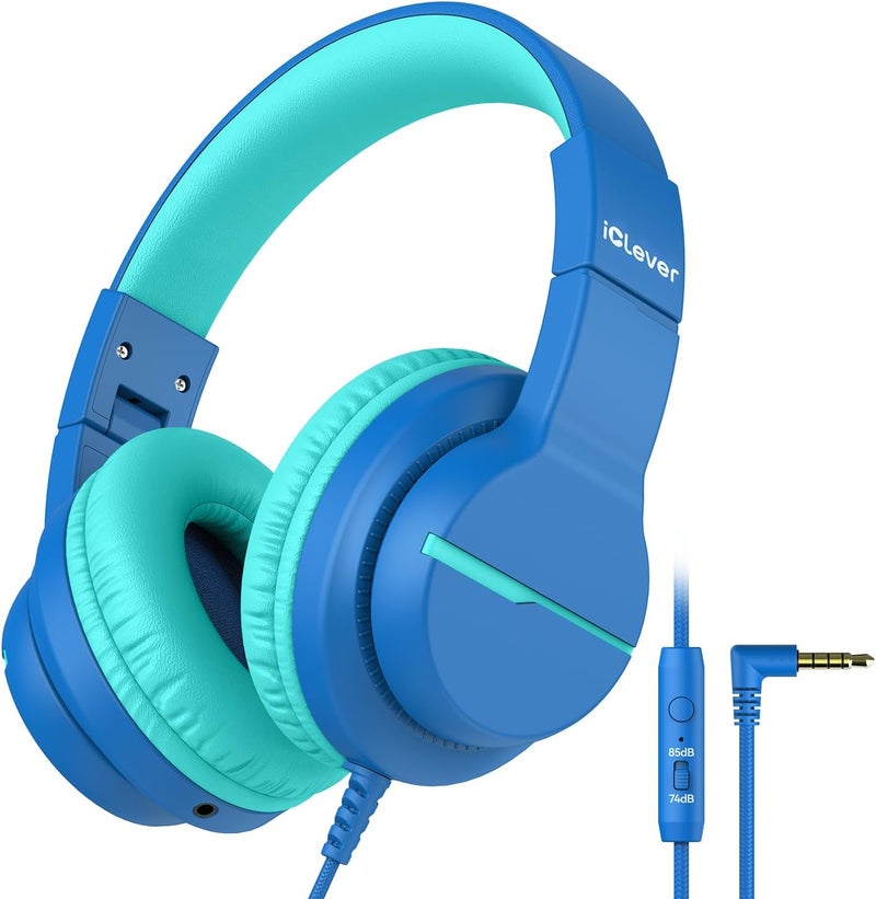 iClever HS19 Kids Headphones with Microphone, Wired, Over-Ear, Navy Blue - Image 1