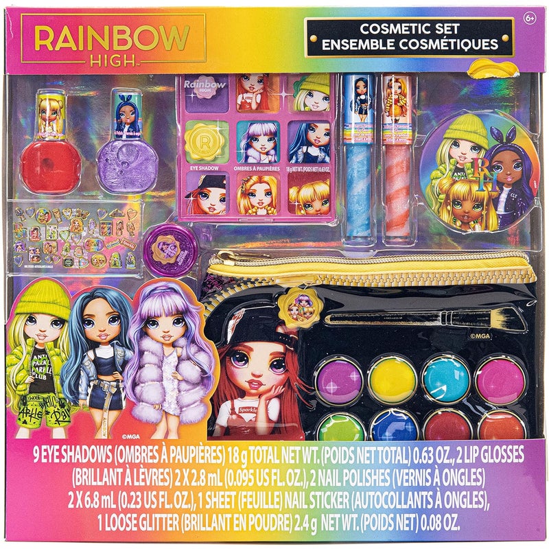 TOWNLEY GIRL Rainbow High - Townley Girl Cosmetic Makeup with Palette Bag Set Includes Lip Gloss, Nail Polish & Eye Shadow and More! for Kids Girls, Ages 6+ Perfect for Parties, Sleepovers and Makeovers