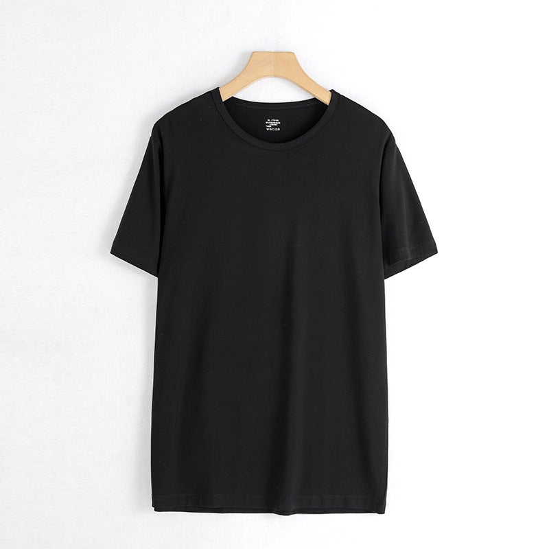 Men's bamboo fiber round neck short sleeve summer solid color breathable cool T-shirt boys sports top cool - Image 1