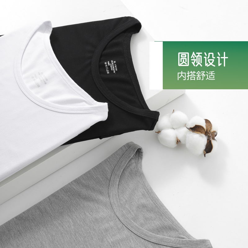 Men's bamboo fiber round neck short sleeve summer solid color breathable cool T-shirt boys sports top cool - Image 3