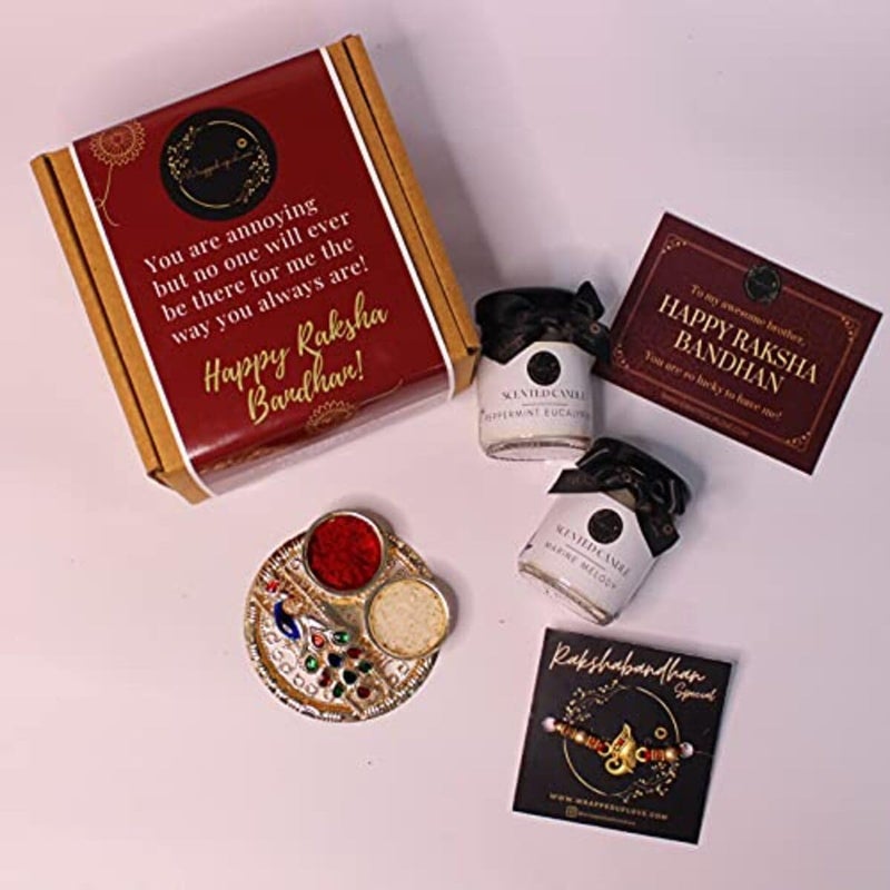 Wrapped up Love Scented Candles Raksha Bandhan Gift Set with Rakhi Roaste Coffee and Vanilla Musk Scented Candle Gift Set - Image 1