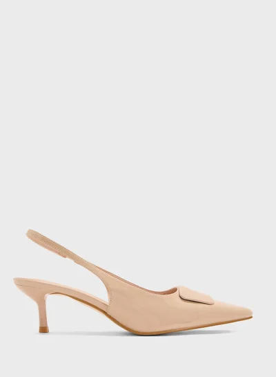 Pink Step Pointed Sling Back Pump