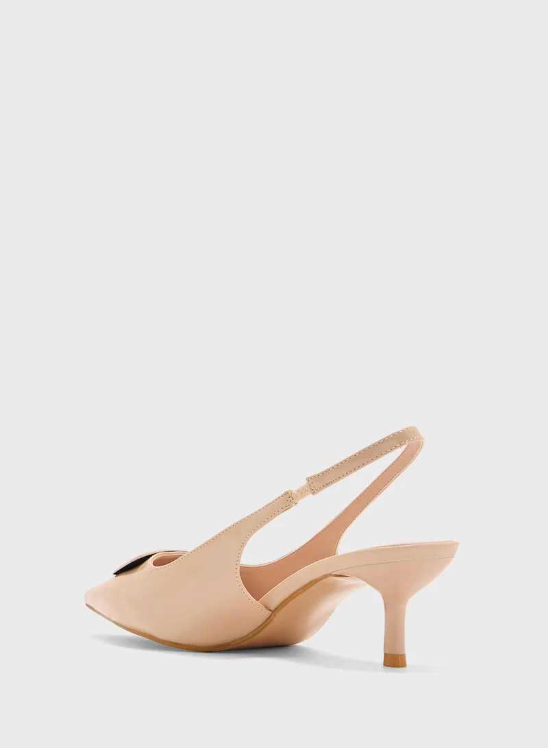 Pink Step Pointed Sling Back Pump