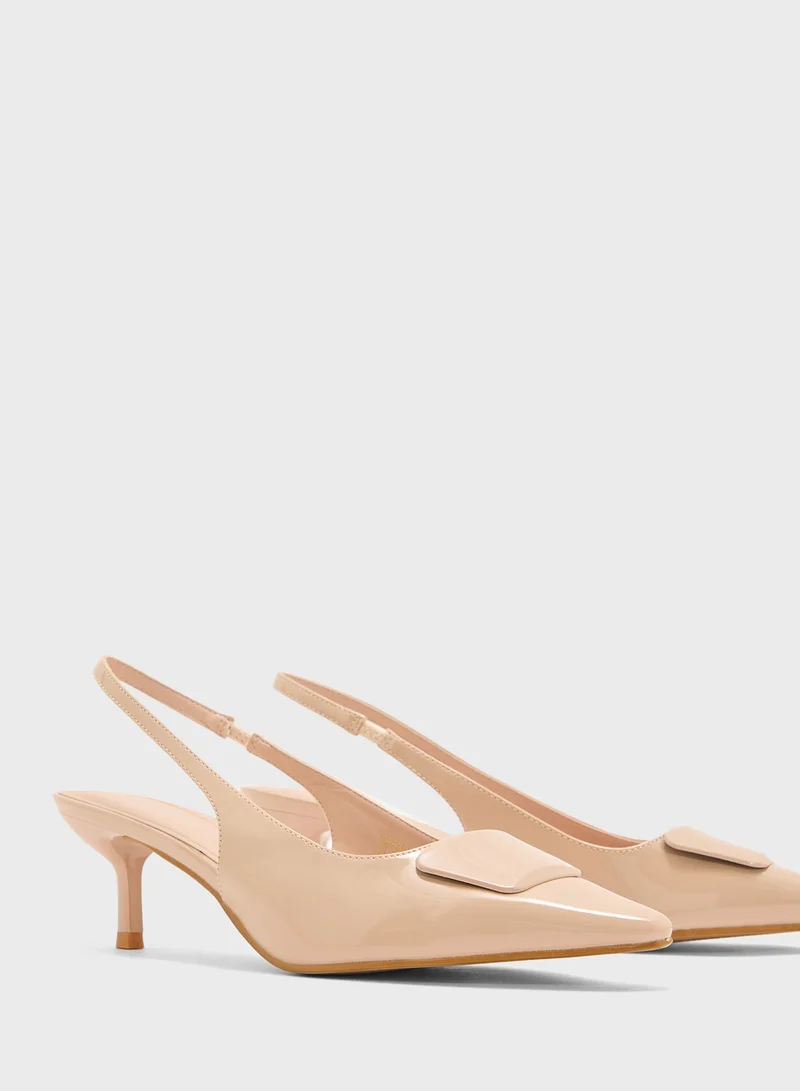Pink Step Pointed Sling Back Pump
