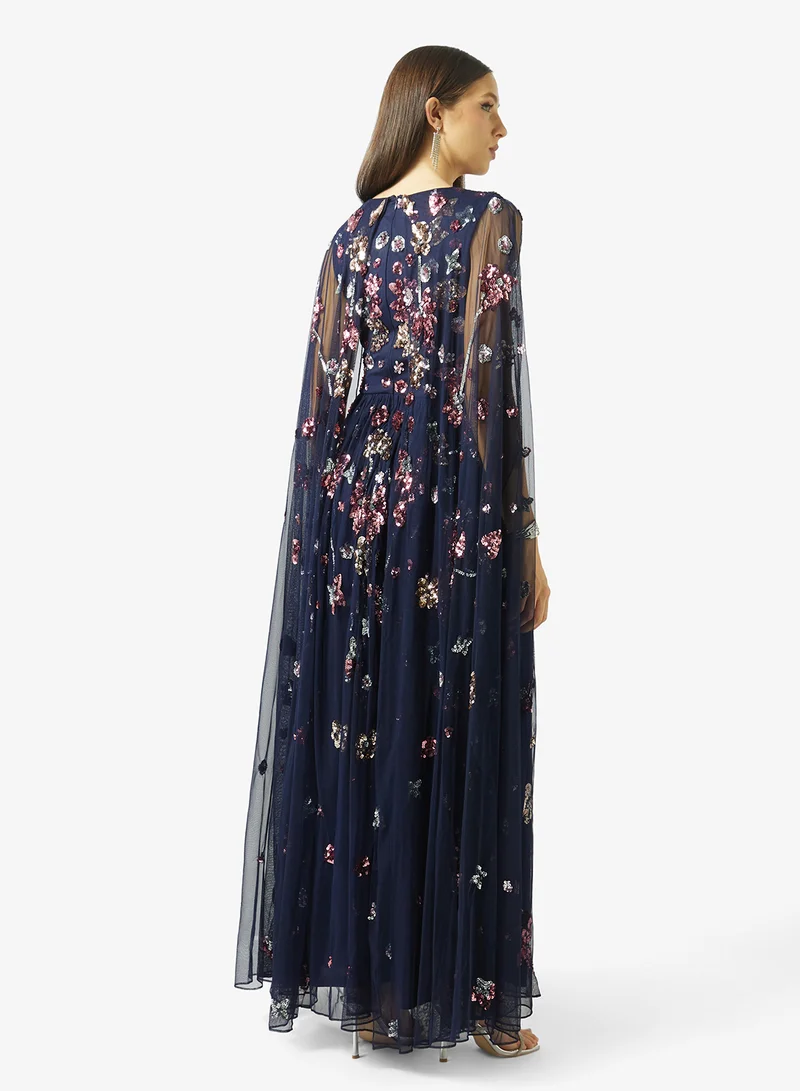 Frock and Frill Embellished Cape Sleeve Maxi Dress