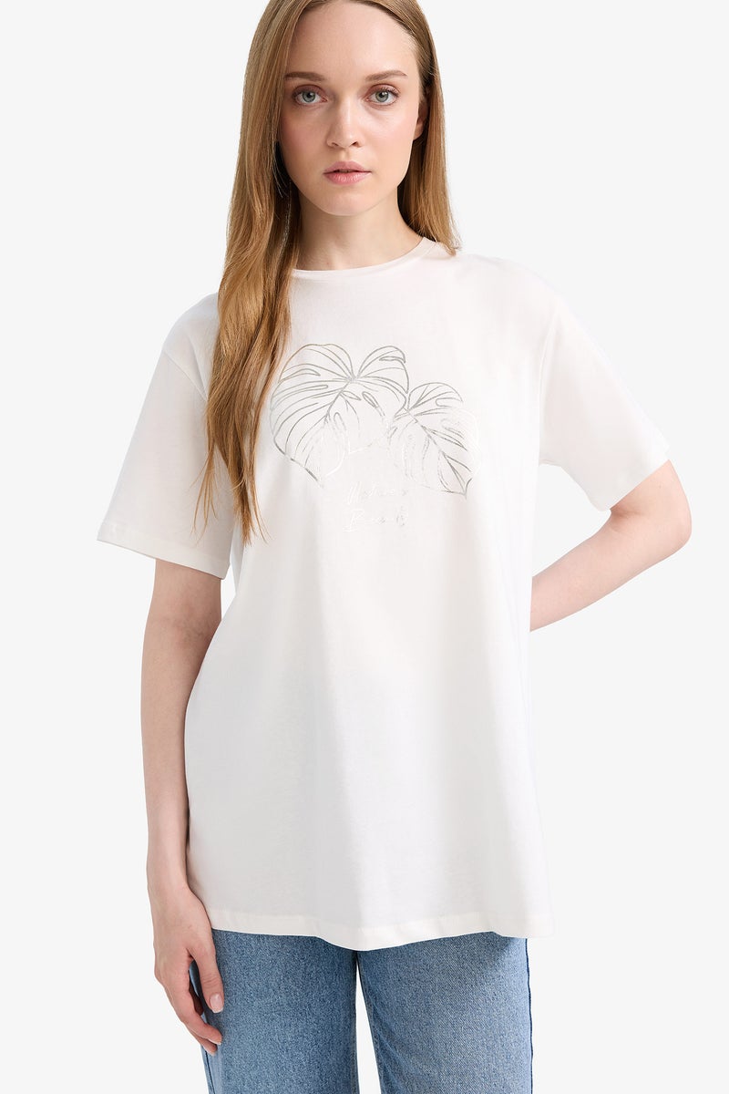 DeFacto Woman Regular Fit Crew Neck Floral Short Sleeve Tunic  - Image 1