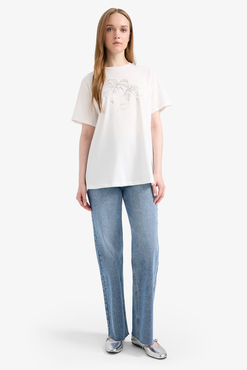 DeFacto Woman Regular Fit Crew Neck Floral Short Sleeve Tunic  - Image 5