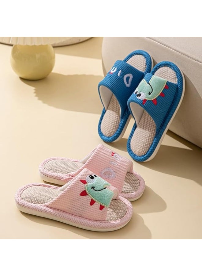 GUDOO Kids Linen Slippers with Cartoon Dinosaurs, Soft Open Toe Indoor Slides for Toddler Girls & Boys, Comfortable Home Slippers Size 30-31 pink - Image 4