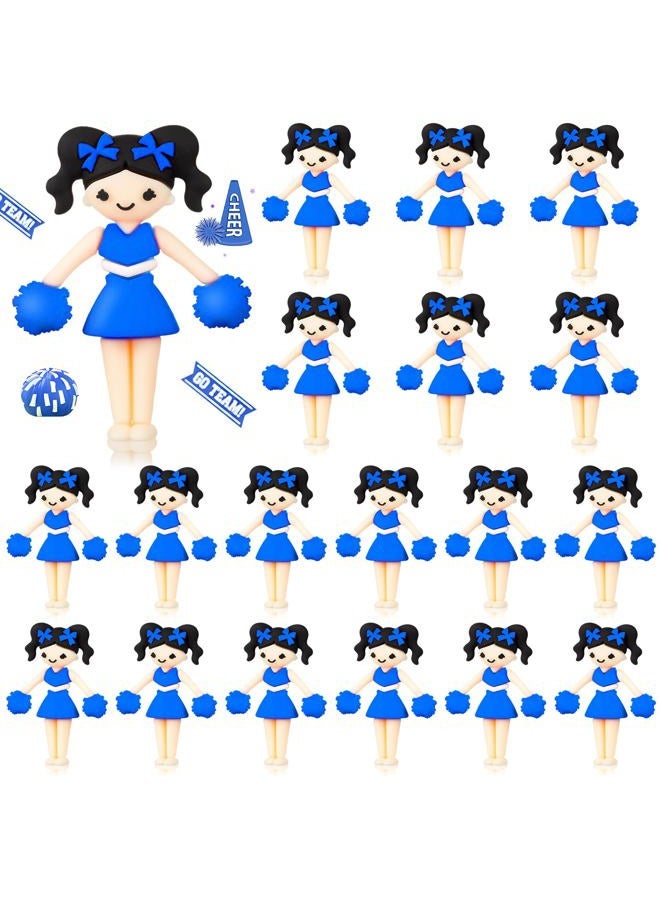 Vertintong 20 Pcs Cheer Team Bulk Cheerleader Girl Dancer Figurine with Bows Pom Poms for Cheerleader Ornament Cheer Team Inspirational Gifts(Blue) - Image 1