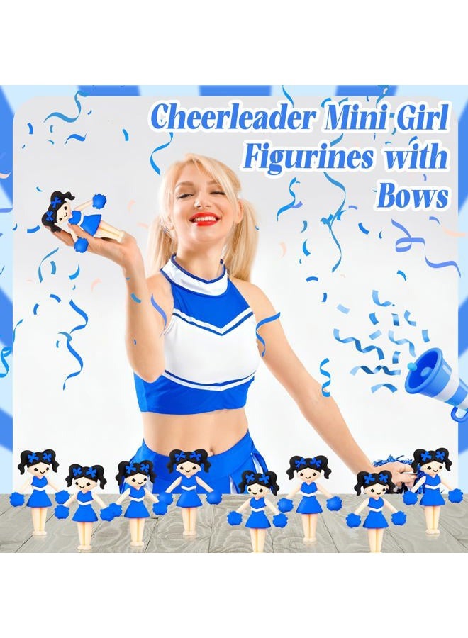 Vertintong 20 Pcs Cheer Team Bulk Cheerleader Girl Dancer Figurine with Bows Pom Poms for Cheerleader Ornament Cheer Team Inspirational Gifts(Blue) - Image 5