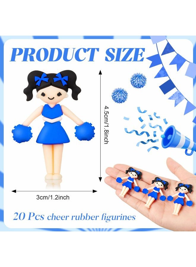 Vertintong 20 Pcs Cheer Team Bulk Cheerleader Girl Dancer Figurine with Bows Pom Poms for Cheerleader Ornament Cheer Team Inspirational Gifts(Blue) - Image 3