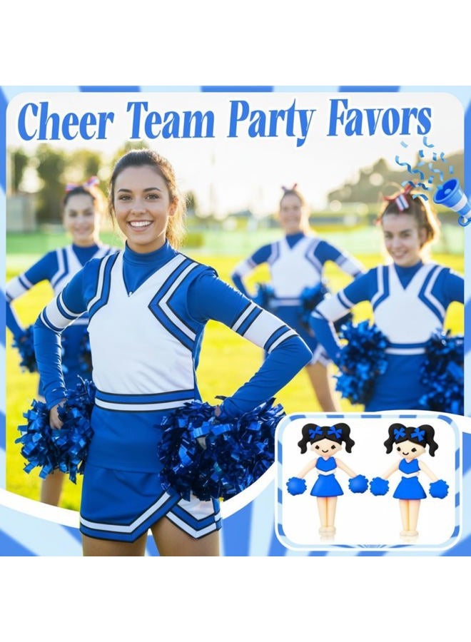 Vertintong 20 Pcs Cheer Team Bulk Cheerleader Girl Dancer Figurine with Bows Pom Poms for Cheerleader Ornament Cheer Team Inspirational Gifts(Blue) - Image 2