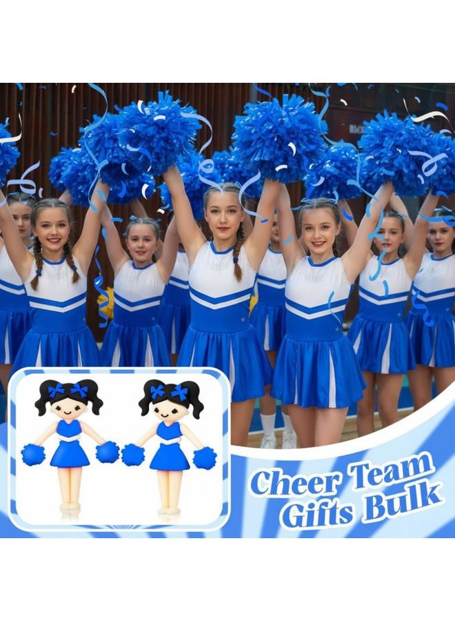 Vertintong 20 Pcs Cheer Team Bulk Cheerleader Girl Dancer Figurine with Bows Pom Poms for Cheerleader Ornament Cheer Team Inspirational Gifts(Blue) - Image 4