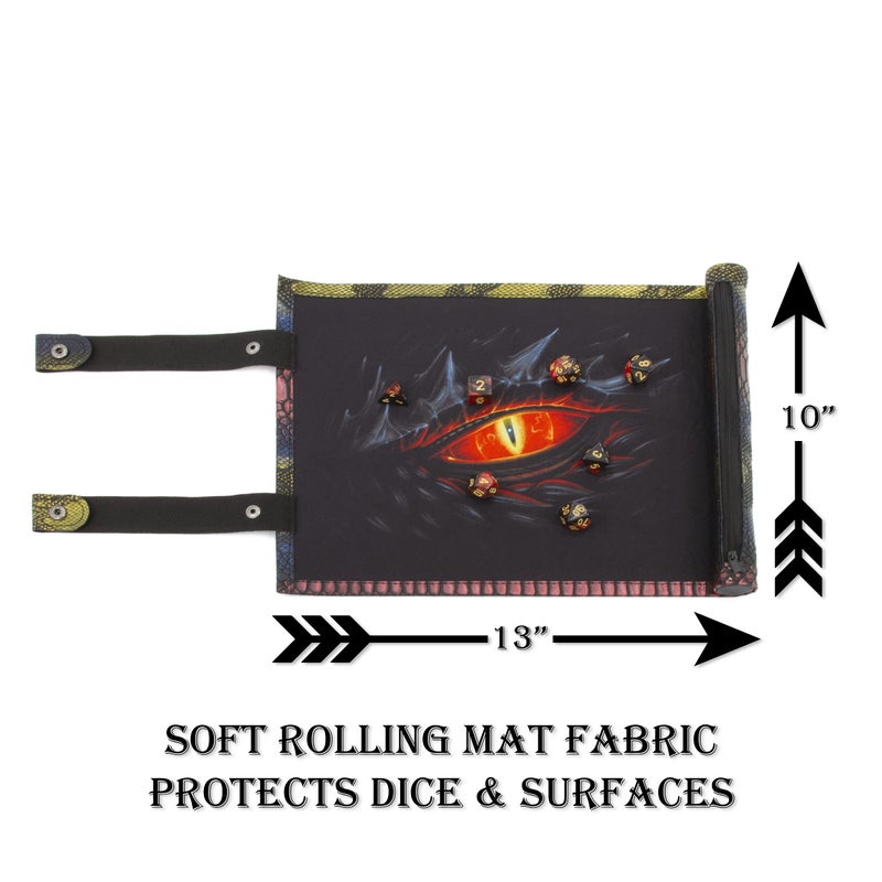 CASEMATIX Dice Rolling Tray and Dice Mat with 7 Included Roleplaying Dice Compatible with DND and Other Games - Scroll Rolling Tray and Travel Dice Holder for Storing up to 14 Game Dice - Image 3