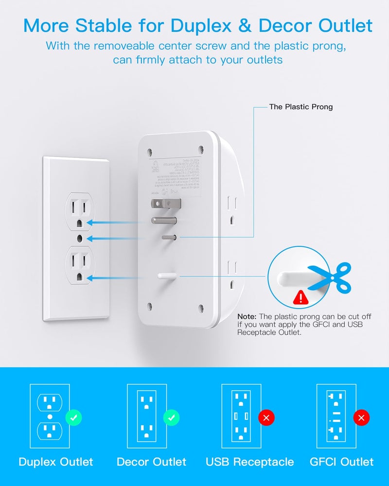 HANYCONY Multi Plug Outlet, HANYCONY Outlet Extender with 4 USB Ports (2 USB C) and Night Light, 1050J Surge Protector, Wall Mount, Outlet Splitter for Bathroom Kicthen Camper Dorm Room Essentials - Image 5