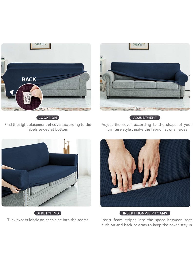 Peachjoy Stretch Loveseat Sofa Slipcover 1 Piece Couch Sofa Cover Furniture Protector 3 Seater Sofa with Elastic Bottom Blue - Image 3
