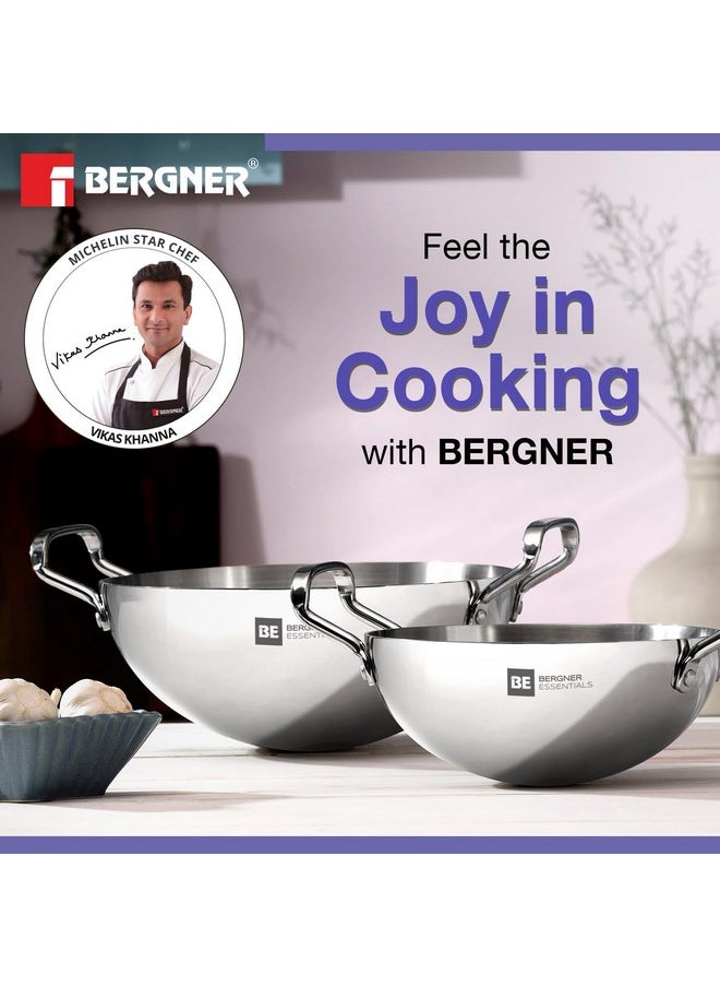 BERGNER - BERGNER BE Essential TriPly Stainless Steel 30 cm Extra Deep Kadai/Indian Wok, 5 L Kadhai, Even Heat Distribution, Consumes Less Oil, Easy to Clean, Gas Stove Compatible, 5-Year Warranty - Image 1