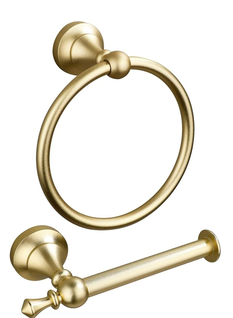 Gold Toilet Paper Holder, Brushed Gold Towel Ring, Hand Towel Holder Toilet Paper Roll Holder Wall Mount Bathroom Accessories, Modern Bathroom Hardware 2 Set - Image 1