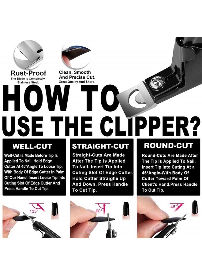 GA&EN Black Premium Adjustable Stainless Steel Artificial Acrylic Fake False Nail Tip Clipper Cutter Trimmer Manicure Pedicure Sharp Blade Clip Tool for Salon Home Nail Art Beauty Design DIY - Image 2