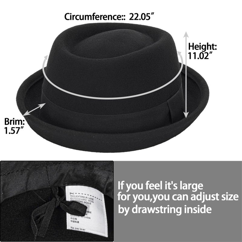 CXQRR Mens-Pork-Pie-Hat Flat-Top-Bowler-Hat Wool-Fedora-Hat for Women - Image 3