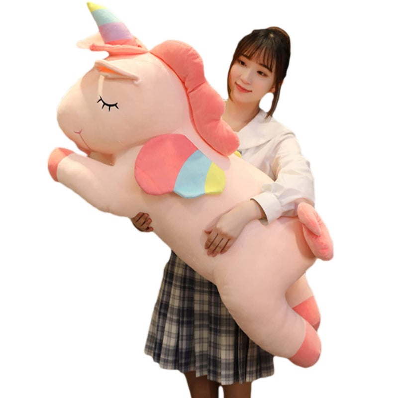hitoshe Unicorn Plush Hugging Pillow Big Unicorn Stuffed Animal Body Pillow Toy Gifts for Kids Valentine Christmas Pink 393 in - Image 2
