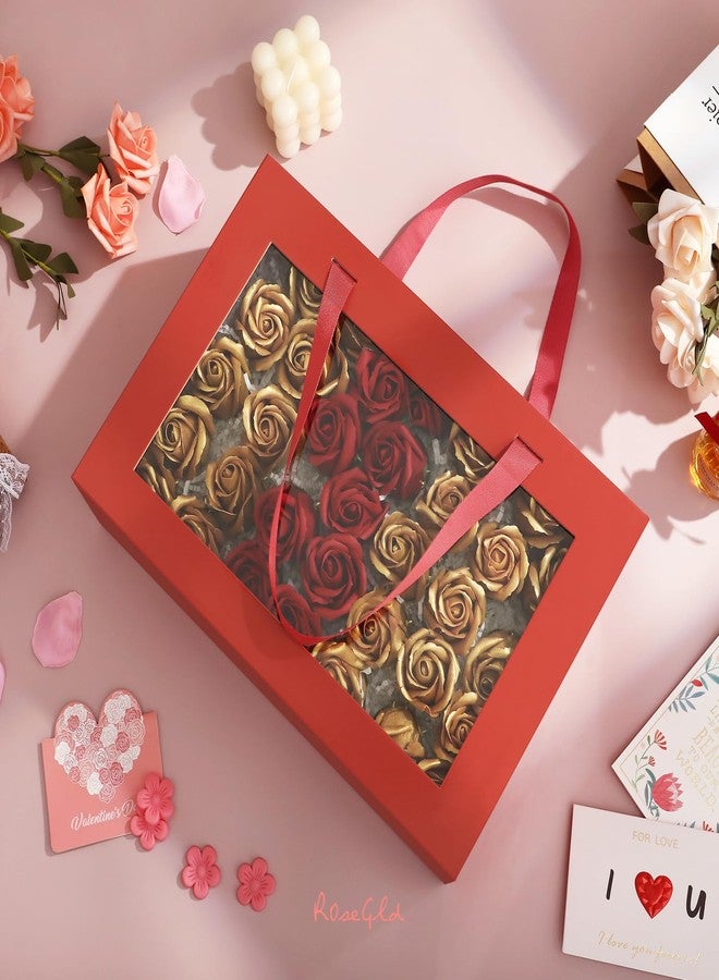 ROSEGLD Large Gift Box with Window by Handle 13.5x9x4.1 Inches, Clear Gift Box with Handle, Bridesmaid Proposal Box, Magnetic Gift Box for Present (Glossy Red) - Image 3